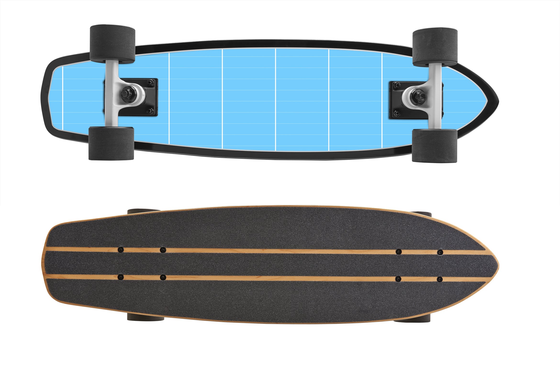 滑板外观设计俯视图&底部图样机模板 Skate_Board_Mockup