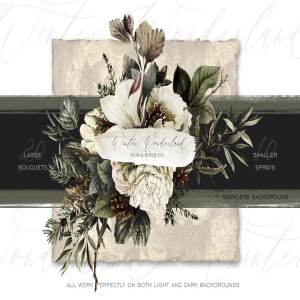 典雅风冬季仙境花束插画素材 Winter Wonderland Floral Bouquets