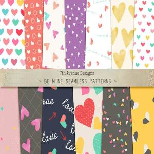 爱心心形礼品包装纸张纹理 Be Mine Seamless Patterns