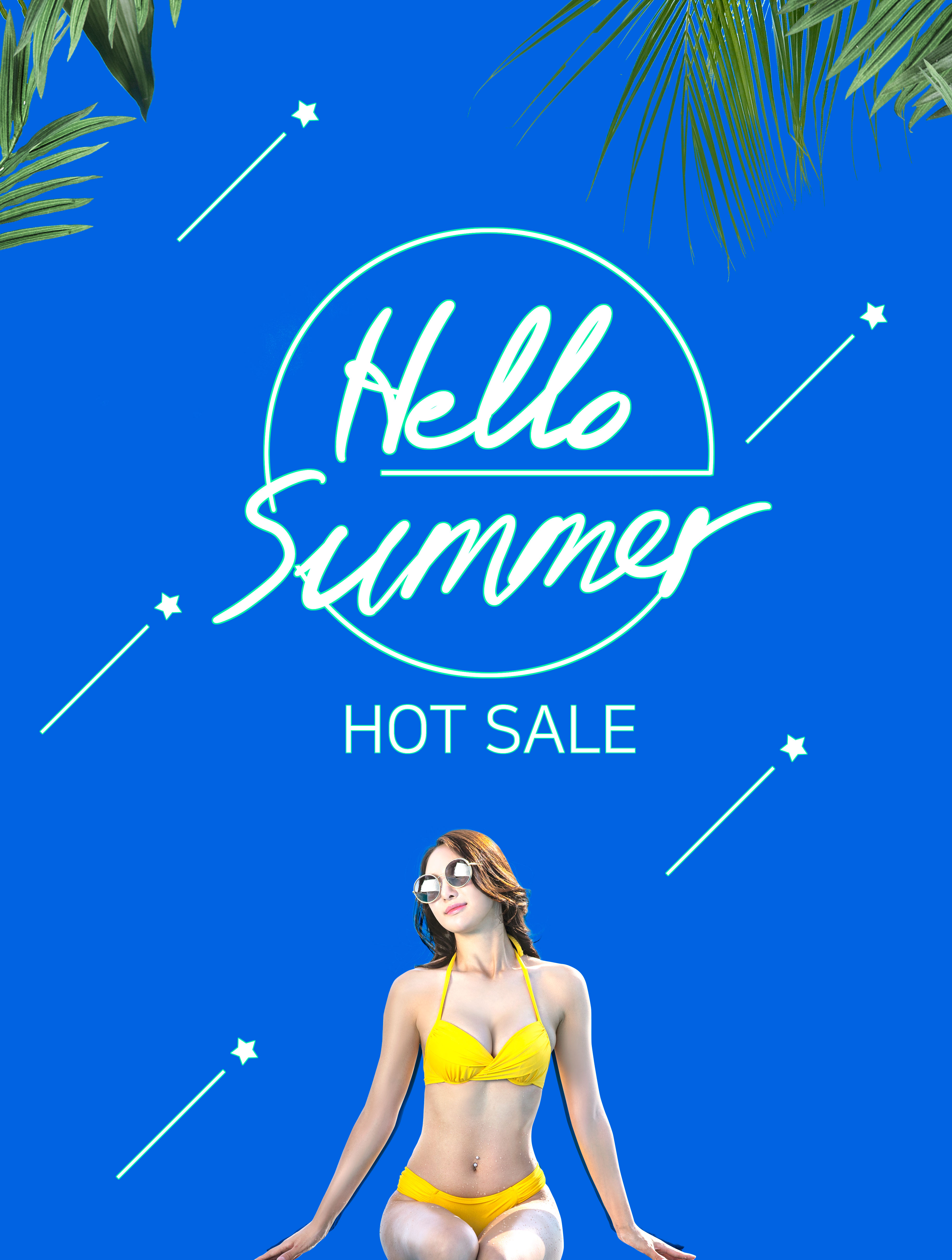 蓝色主题性感比基尼内衣广告销售海报