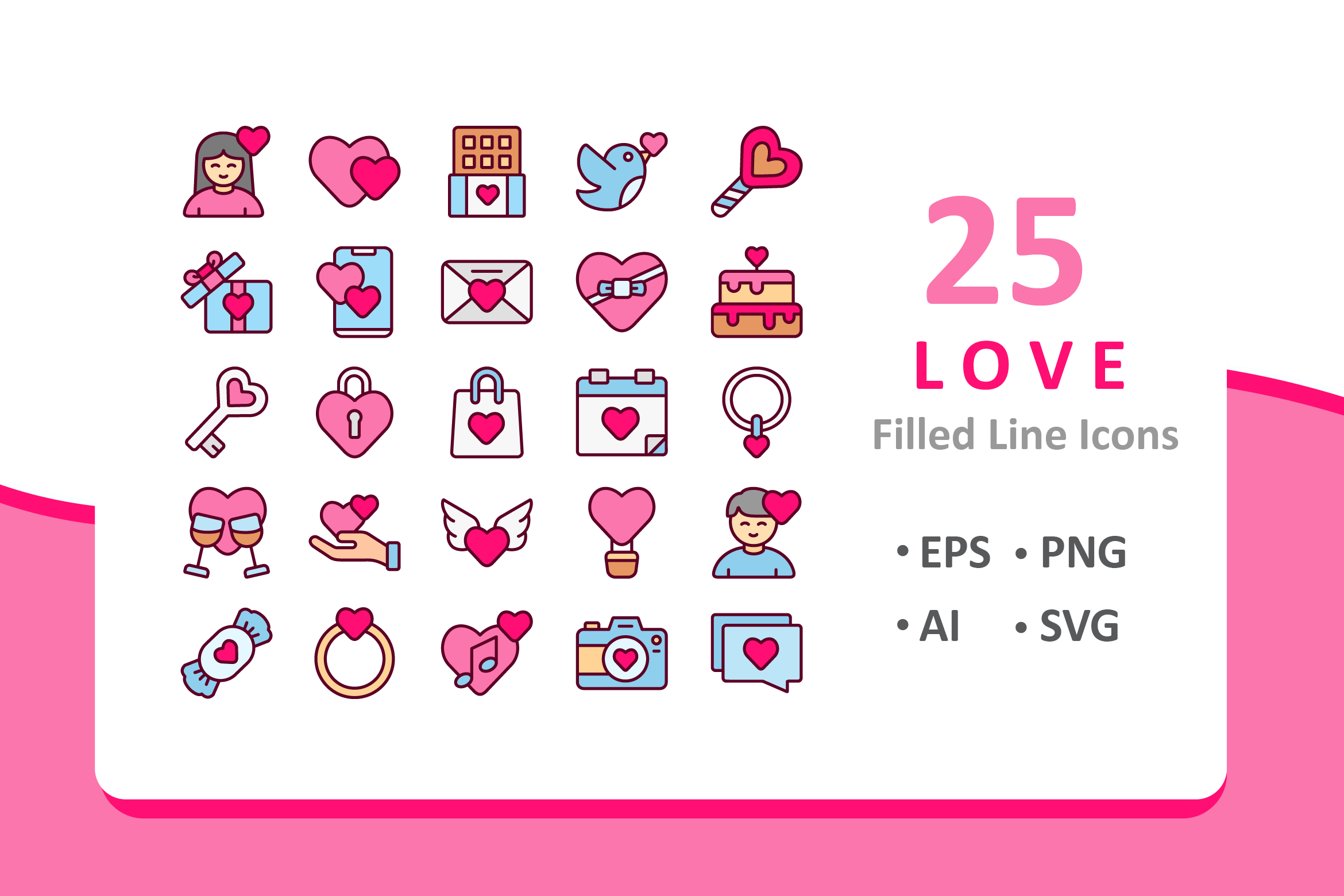 25枚爱情主题填充图标素材 25 Love Icons – Filled Line