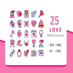 25枚爱情主题填充图标素材 25 Love Icons – Filled Line