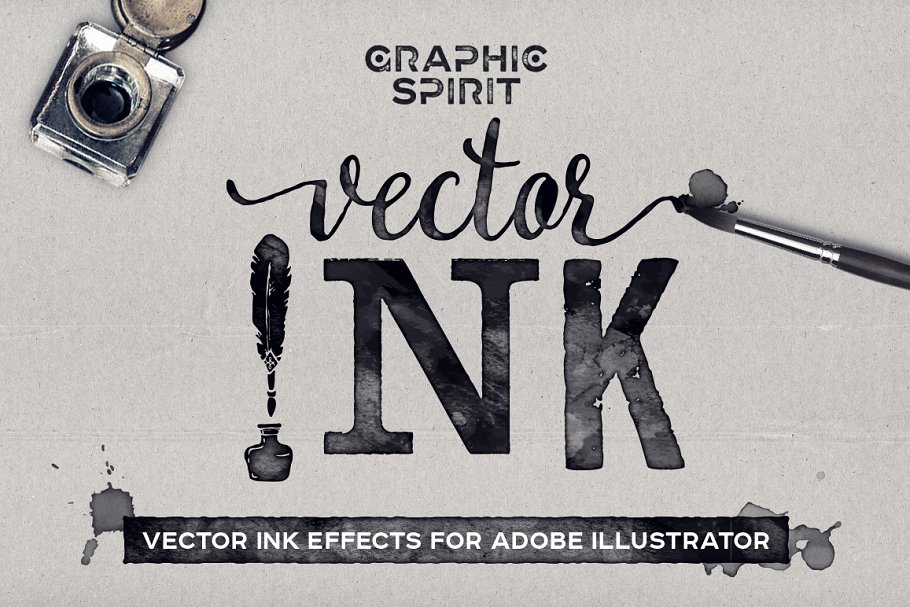 中国风水墨主题墨迹AI图层样式 Illustrator Black Ink Effect Vector