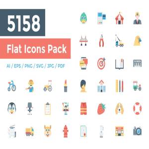 5158枚扁平风格图标量贩装 5158 Flat Icons Pack