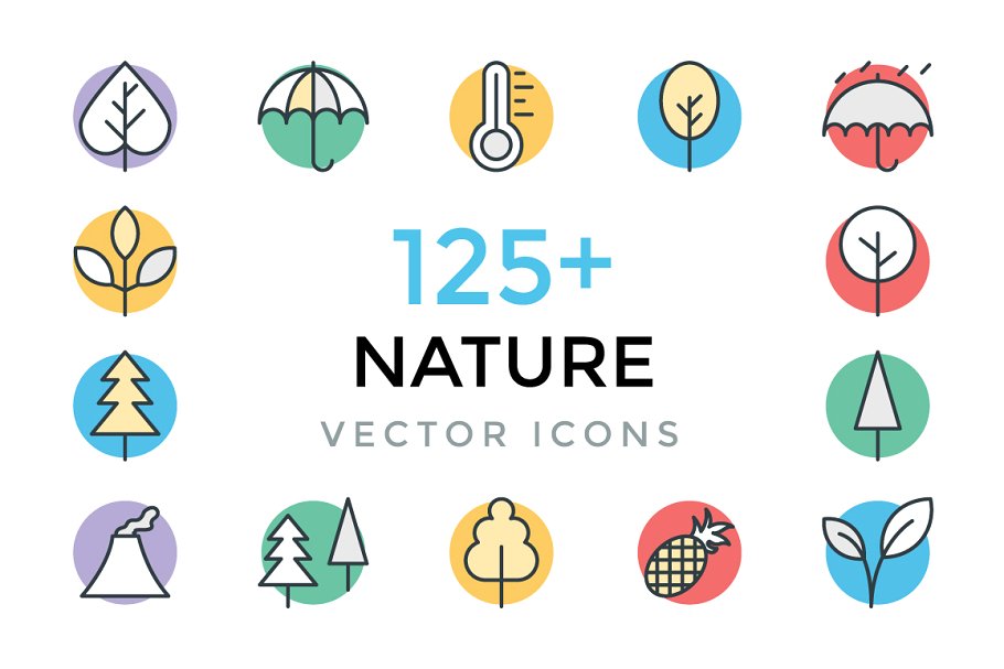 125+大自然气候相关创意矢量图标 125+ Nature Vector Icons