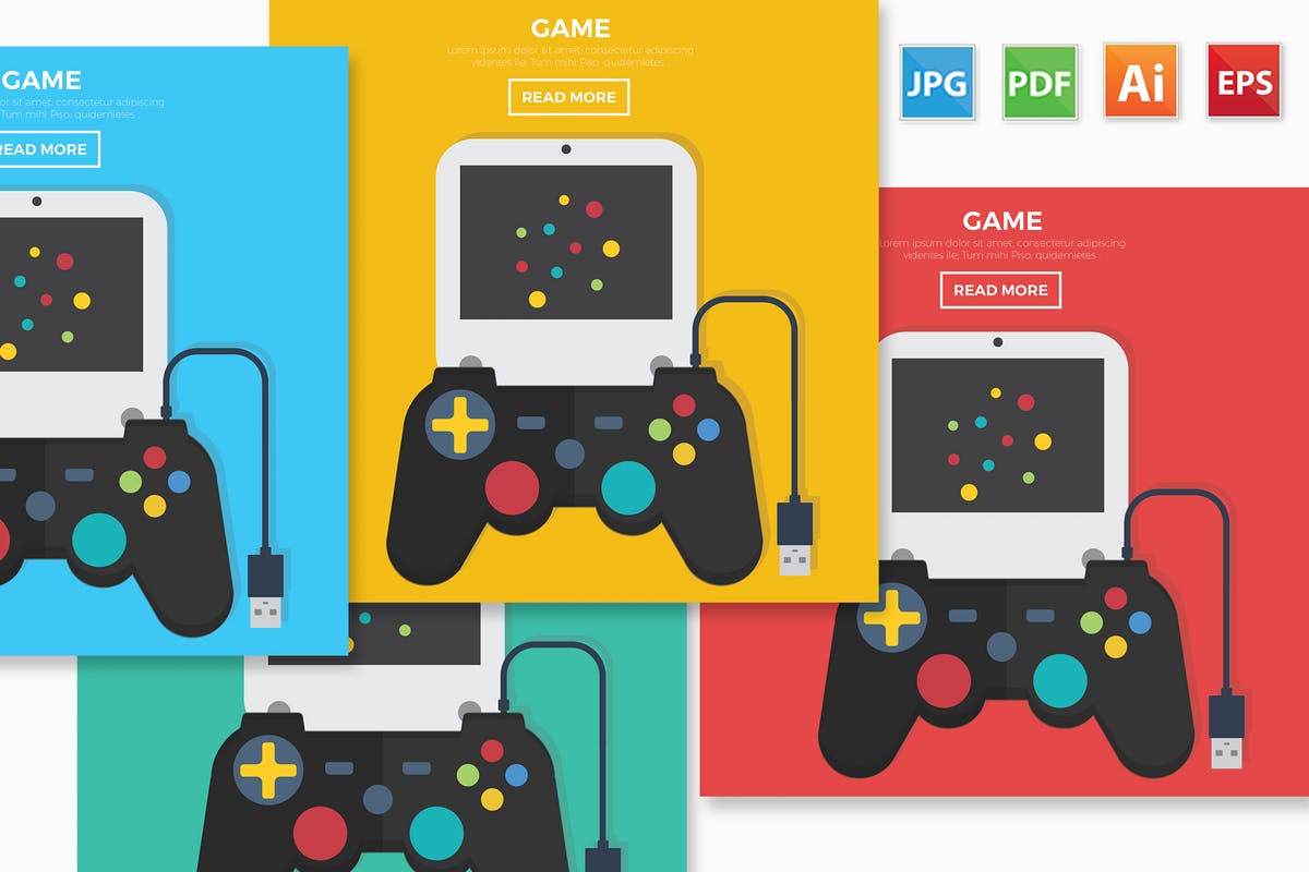 单机游戏手柄矢量插画素材 Game design