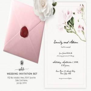 白色结婚邀请函设计模板素材 White Wedding Invitation Set