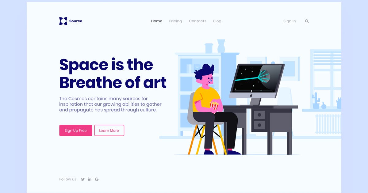 网站着陆页设计学习办公场景插画模板 Space Landing Page Illustration