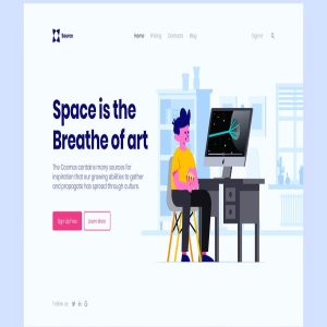 网站着陆页设计学习办公场景插画模板 Space Landing Page Illustration