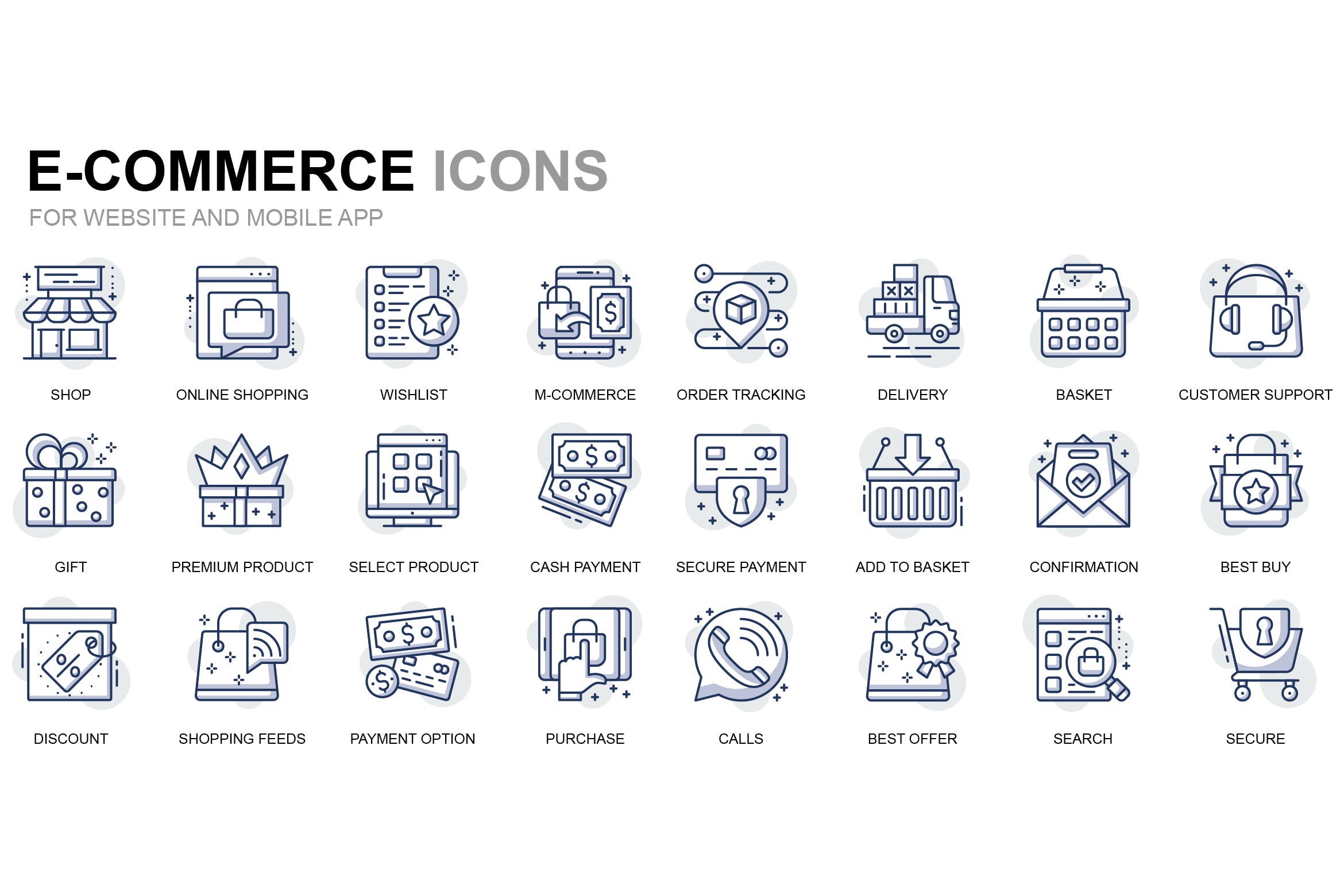 电子商务&购物主题细线图标素材 E-Commerce and Shopping Thin Line Icons
