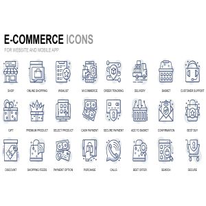 电子商务&购物主题细线图标素材 E-Commerce and Shopping Thin Line Icons