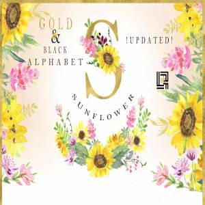 金色粉色向日葵水彩画剪贴画 Sunflowers gold & pink Watercolor