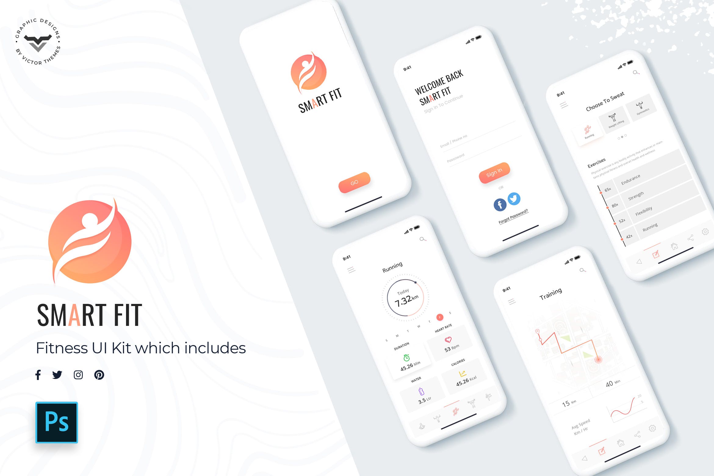 智能健身APP应用用户界面设计套件 Smart Fit Mobile App UI Kit