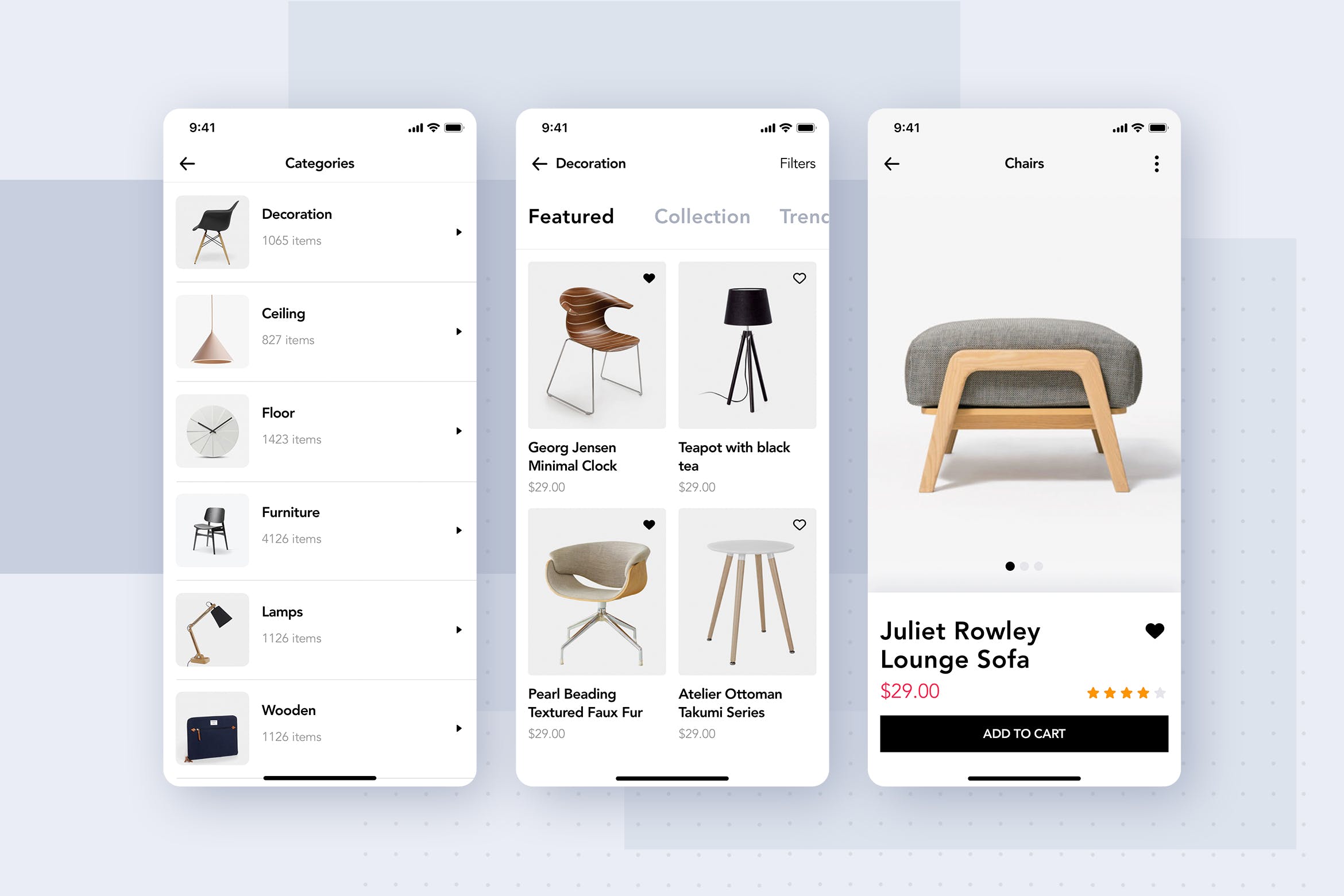 现代家具商城应用用户UI界面设计模板 Furniture Shop Mobile App UI Concept
