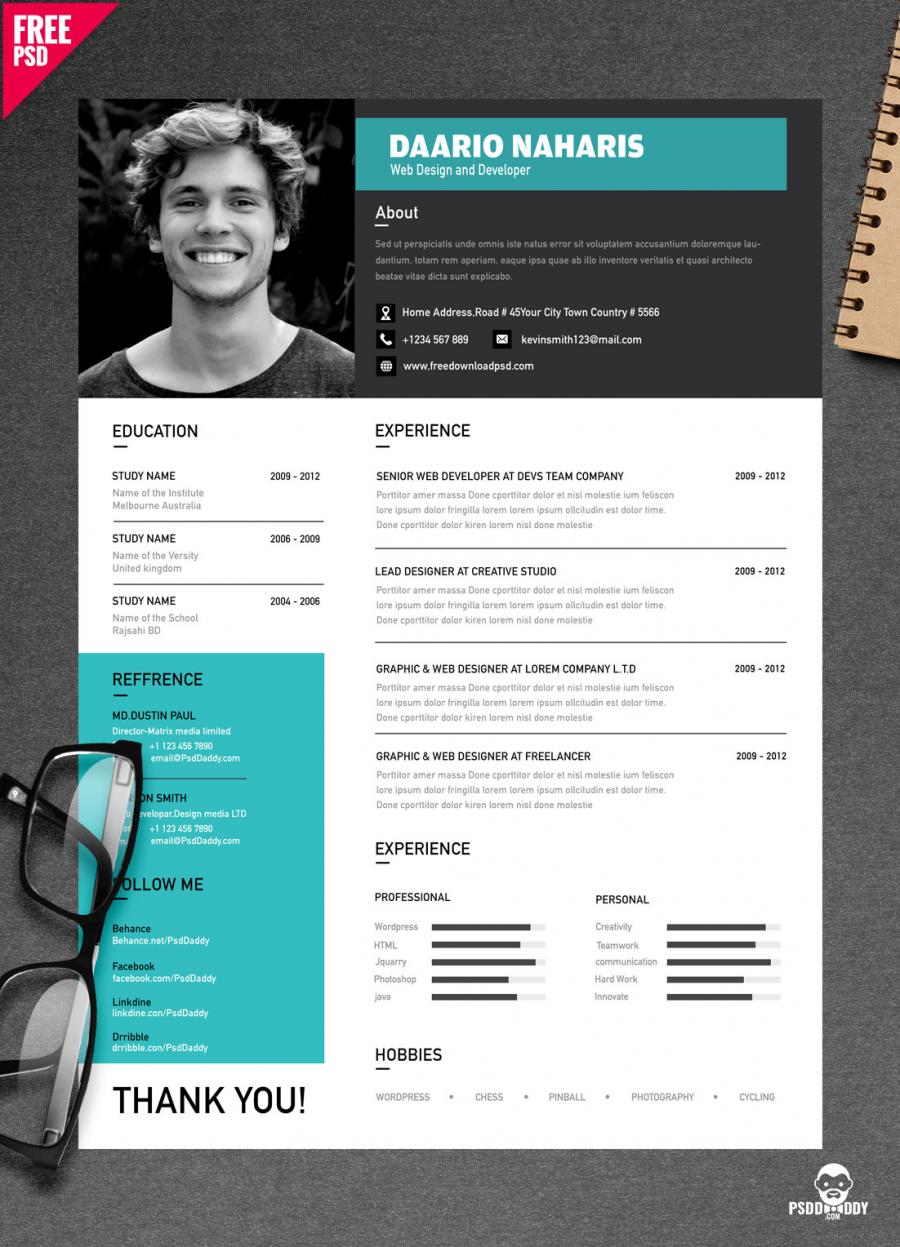 简洁的大方的简历模板 Simple Resume Design Free PSD