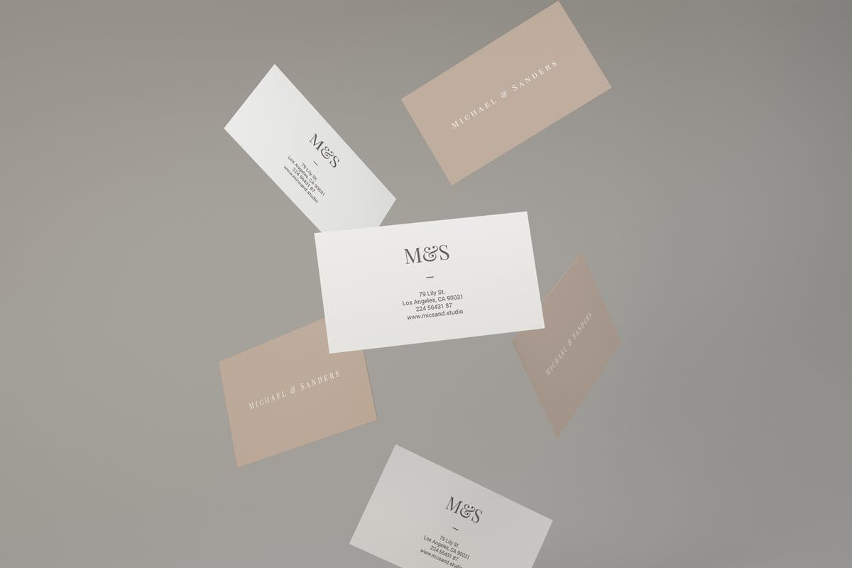 空中漂浮企业名片设计效果图预览样机 Flying Business Card Mockups