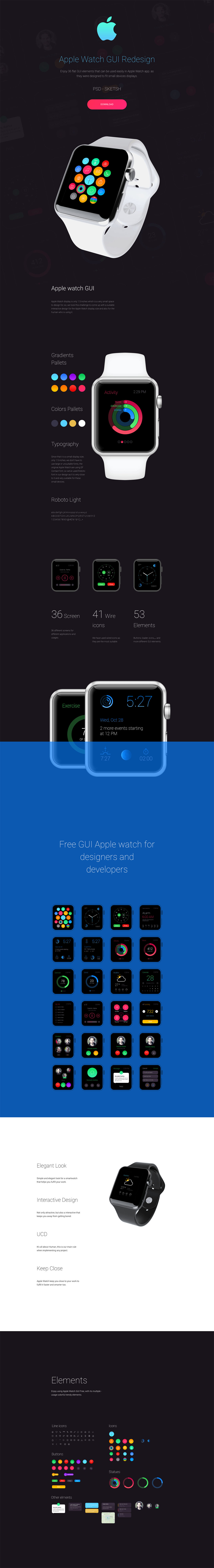 苹果手表穿戴设备 UI 套件 Apple Watch GUI Redesign（界面+图标+元素）