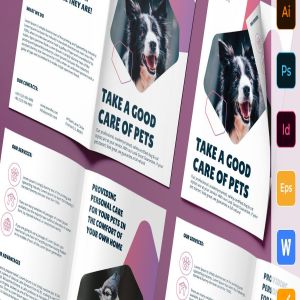 宠物美容护理 双折页尺寸传单设计模板