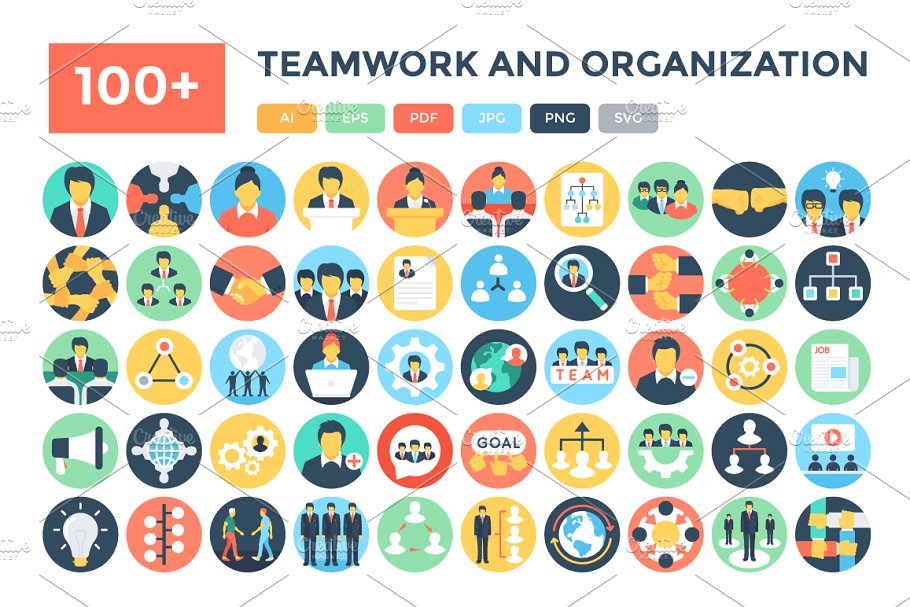 100多个团队协同及组织架构的图标集合
