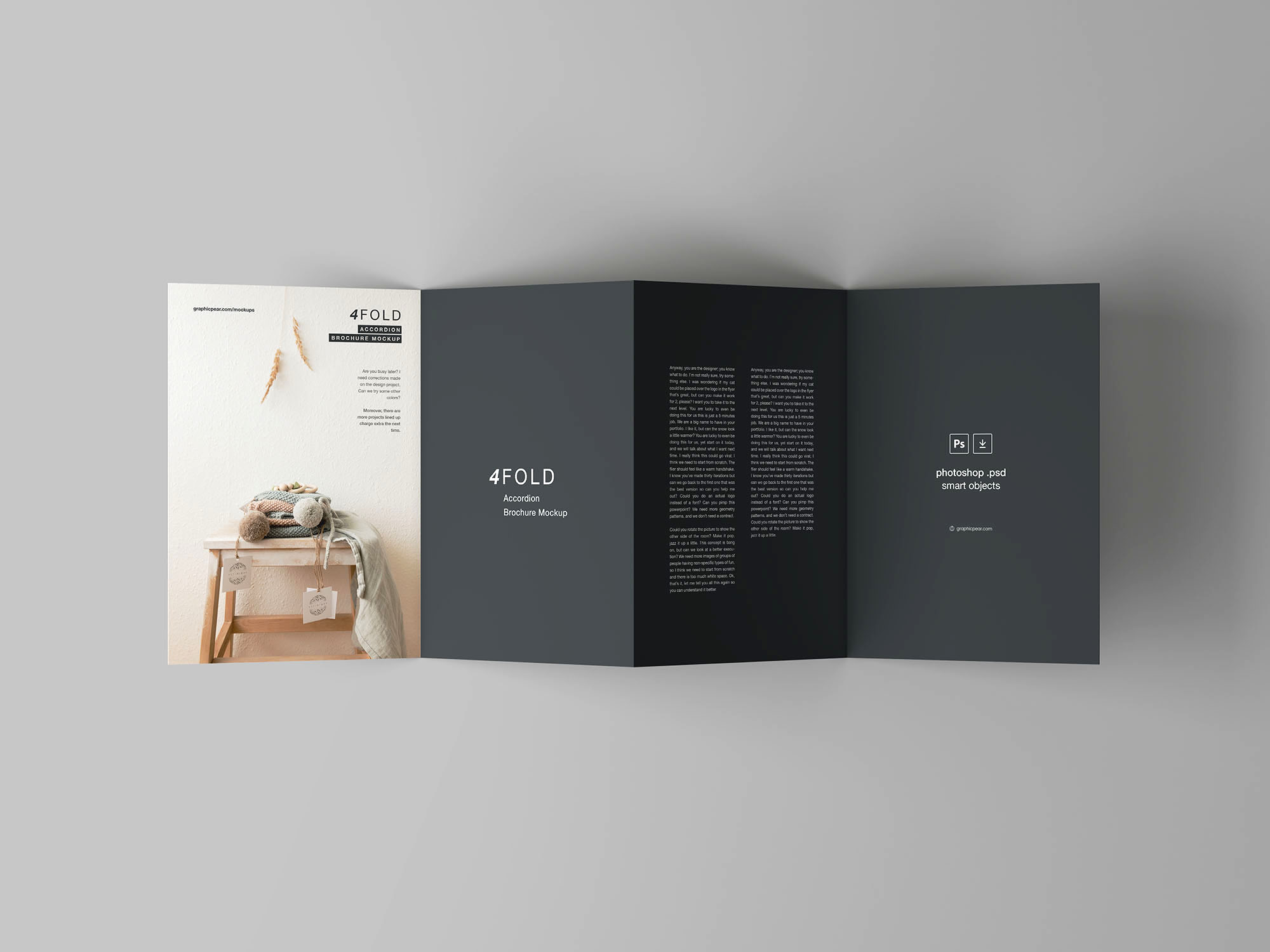 四折页风琴式传单设计效果图样机模板 4 Fold Accordion Brochure Mockup