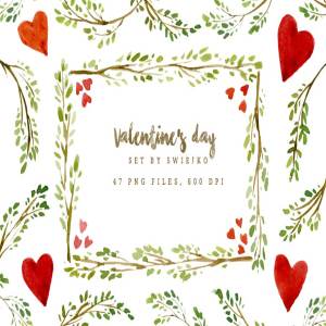 情人节手绘水彩装饰边框剪贴画 Valentine’s day frames and borders