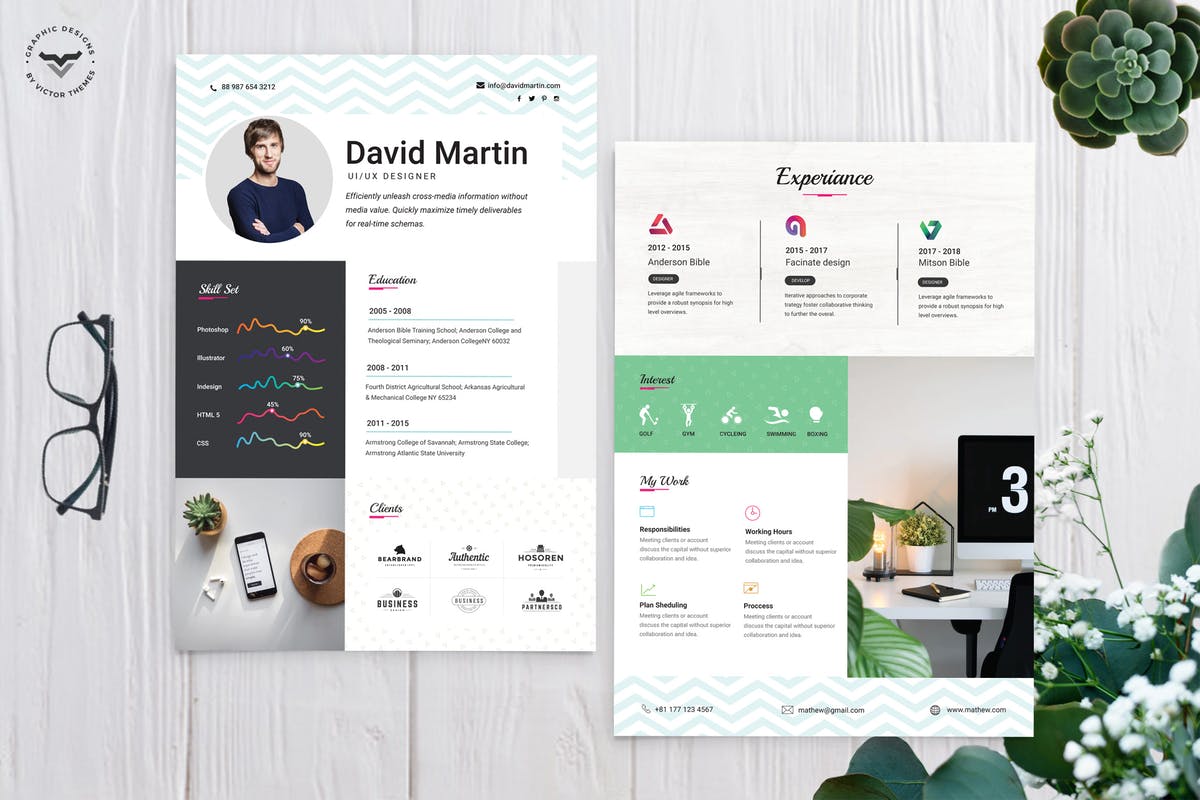 创意UX/UX设计师信息图表工作简历模板 UI/UX Designer CV Template