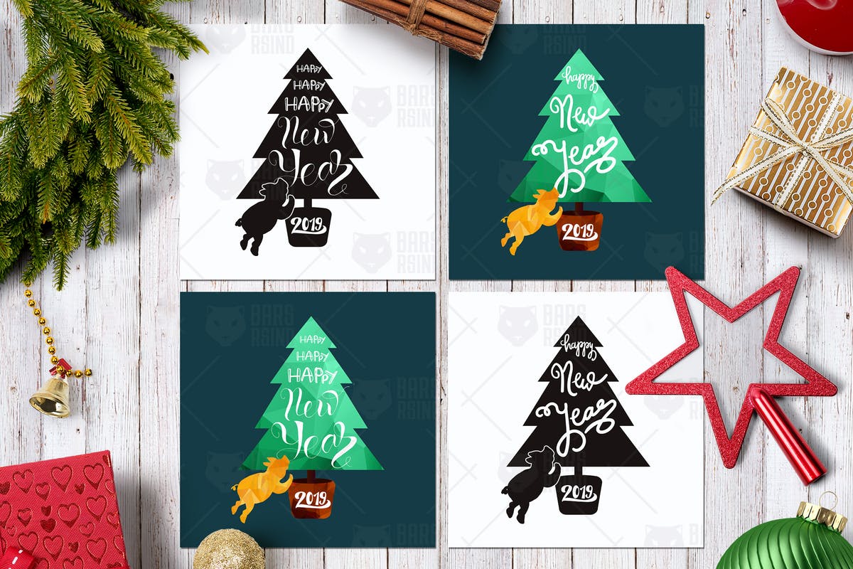 2019年猪年新年贺卡设计模板 2019 Happy New Year Greeting