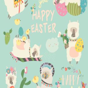 可爱骆驼/羊驼/复活节彩蛋矢量插画 Cute llama or alpaca with Easter eggs. Vector set