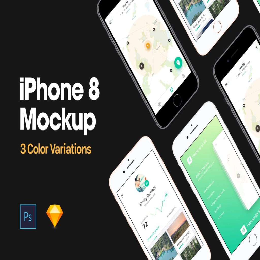 三色iphone 8手机屏幕演示样机模板iphone 8 Mockup 一流设计网