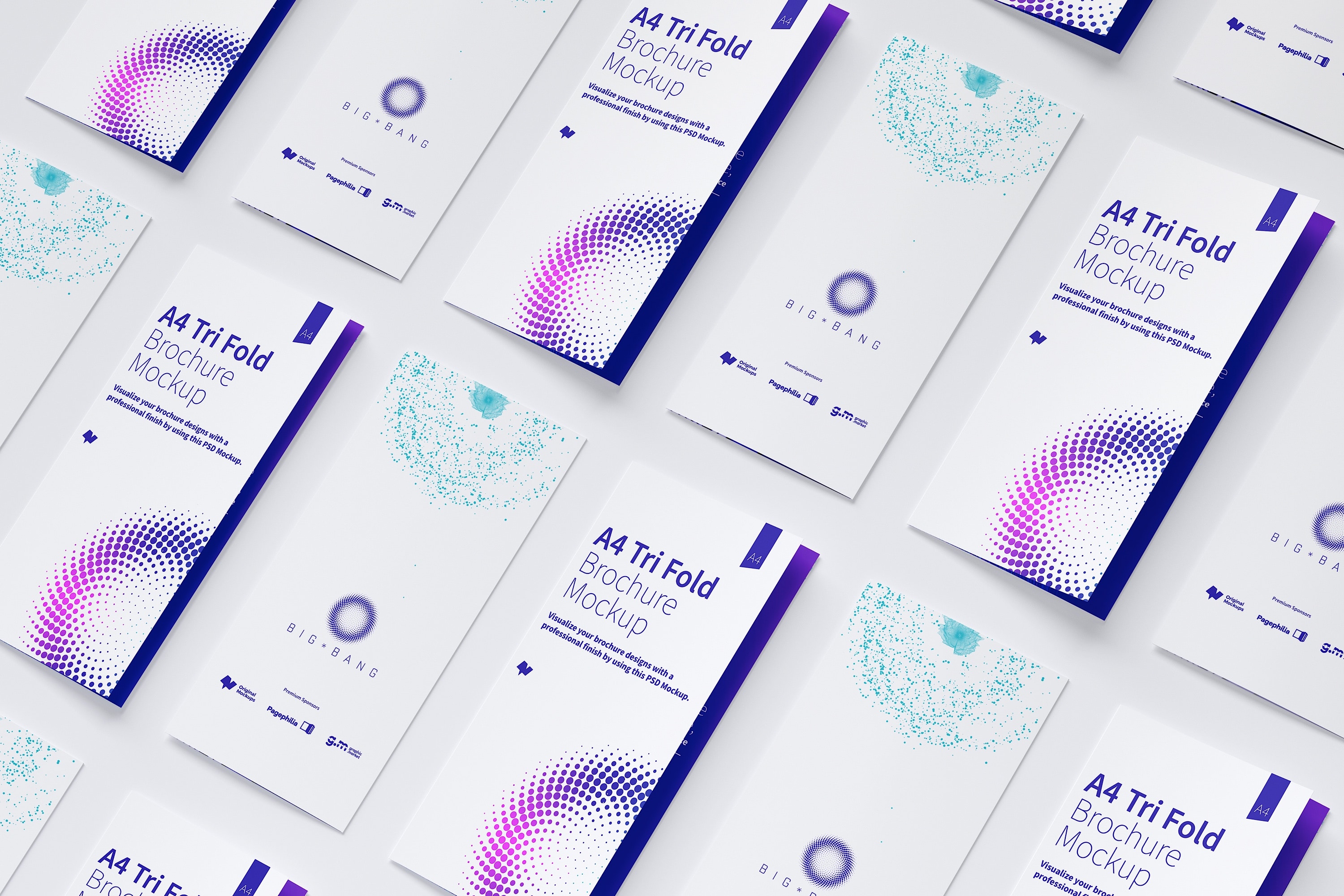 A4尺寸大小三折页传单设计等距网格样机模板09 A4 Trifold Brochure Mockup 09