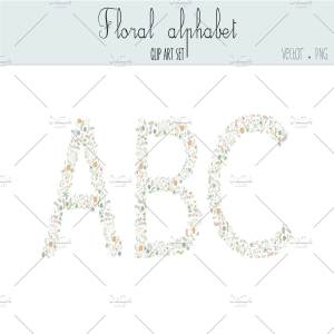 漂亮的手绘水彩花卉字母表剪贴画 Floral alphabet clip art