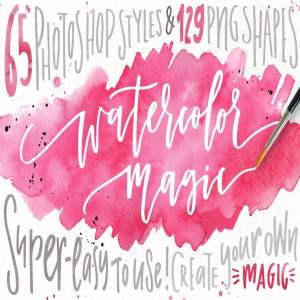 水彩纹理&图层样式设计套装 Watercolor Magic – design kit
