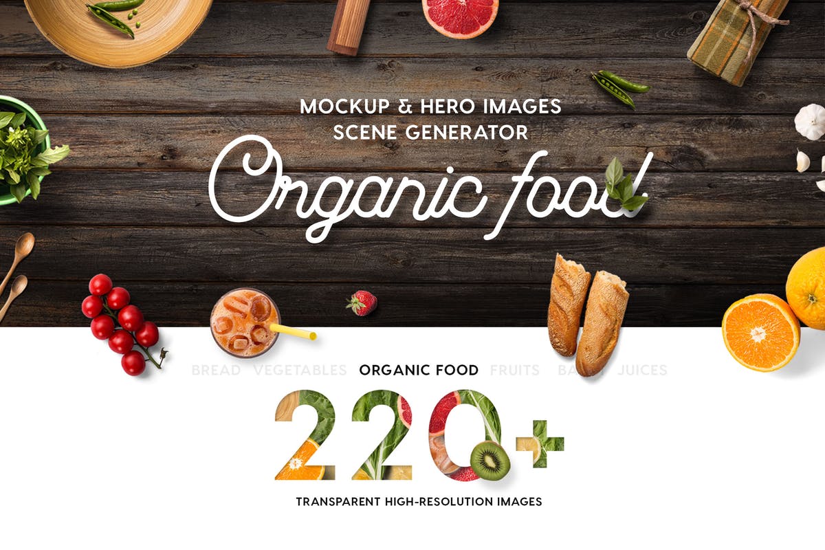 有机食品样机及巨无霸Hero场景模板 Organic Food Mockup & Hero Images Scene Generator