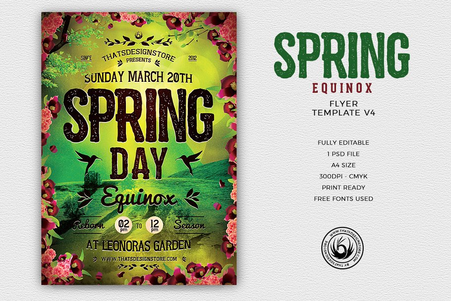 复古春季派对活动宣传传单PSD模板 Spring Equinox Flyer PSD V4