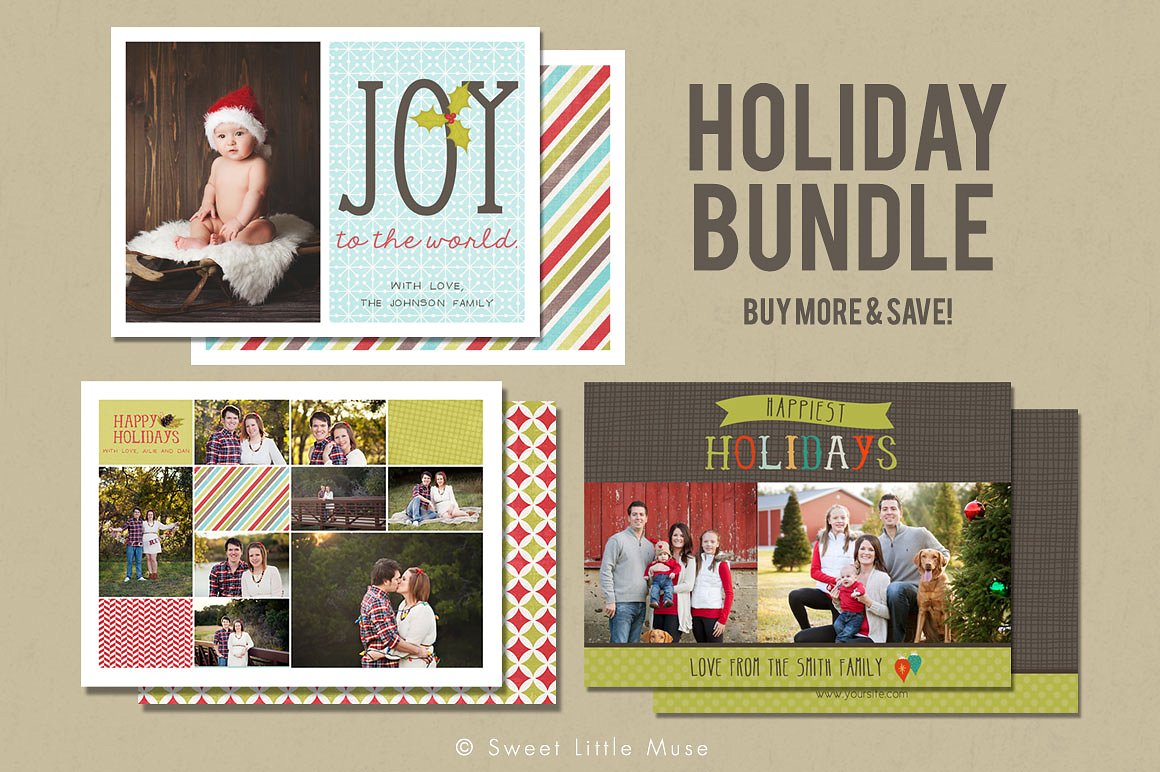 圣诞节日贺卡卡片模板 Christmas Card Template Bundle