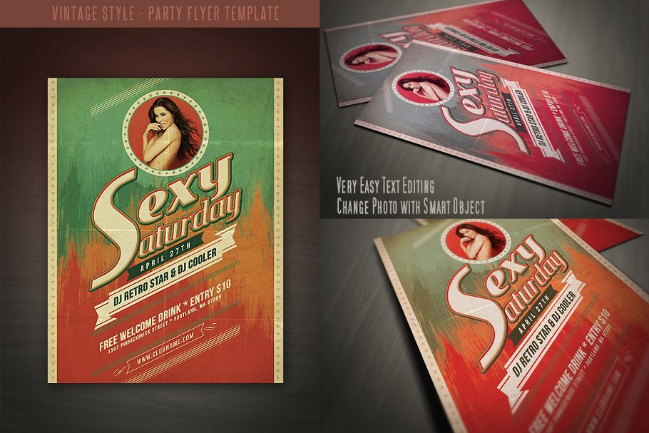 复古风格派对传单设计模板 Vintage Style Party Flyer