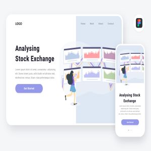 证券交易所场景APP&Web设计概念插画[Figma&SVG] Analysing stock exchange illustration (Figma, SVG)