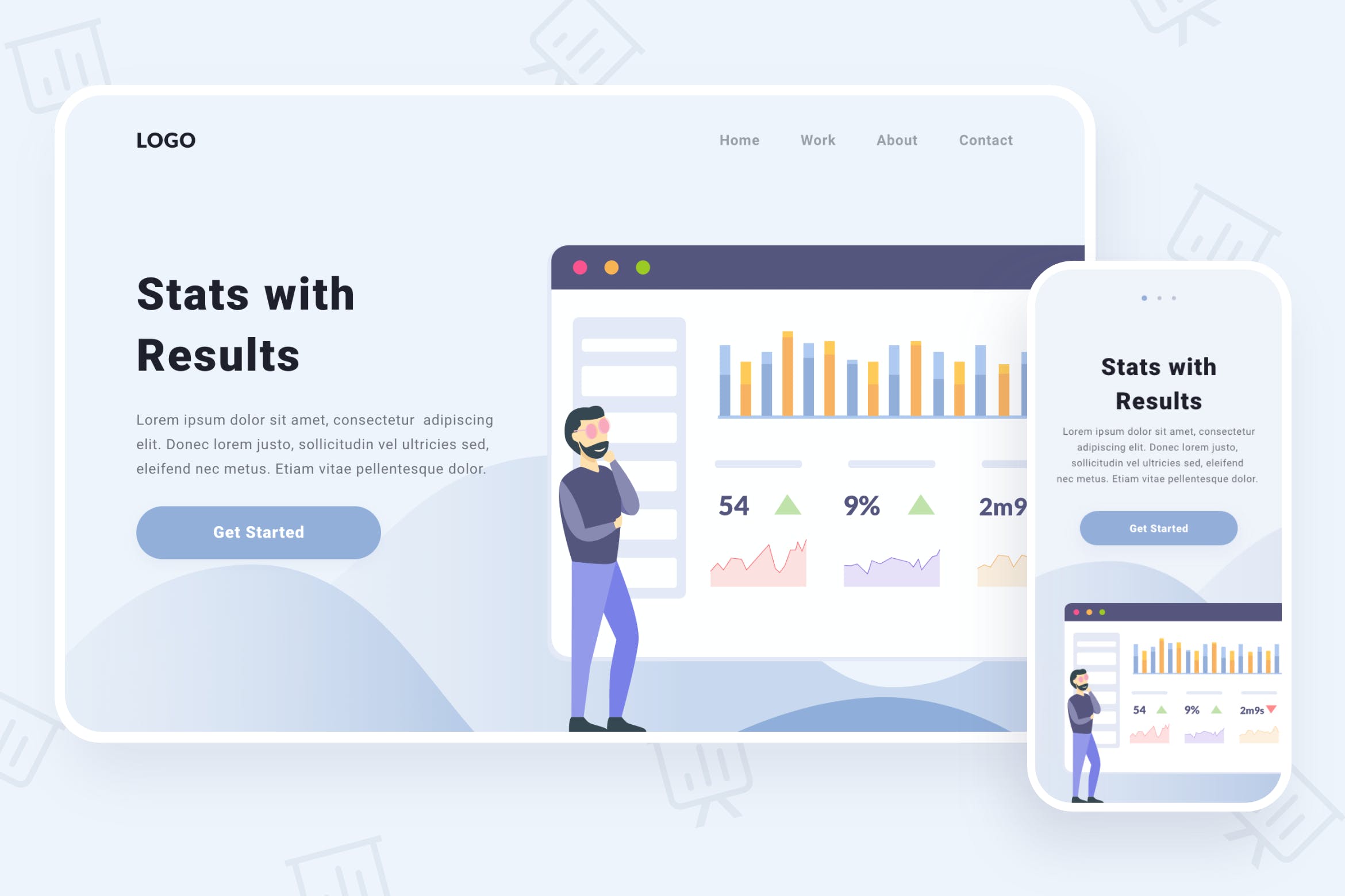 数据统计分析主题响应式网站插画设计素材 Stats With Results Illustration