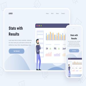 数据统计分析主题响应式网站插画设计素材 Stats With Results Illustration
