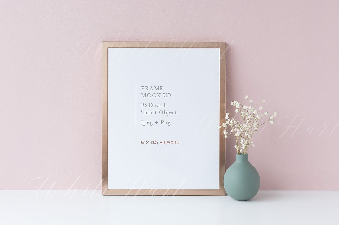 铜制8×10画框框架样机模板- PSD/PNG Copper 8×10 frame mock up – PSD/PNG