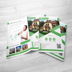 A4对折小册子传单样机 A4 Bi-fold Brochure Mock-Up