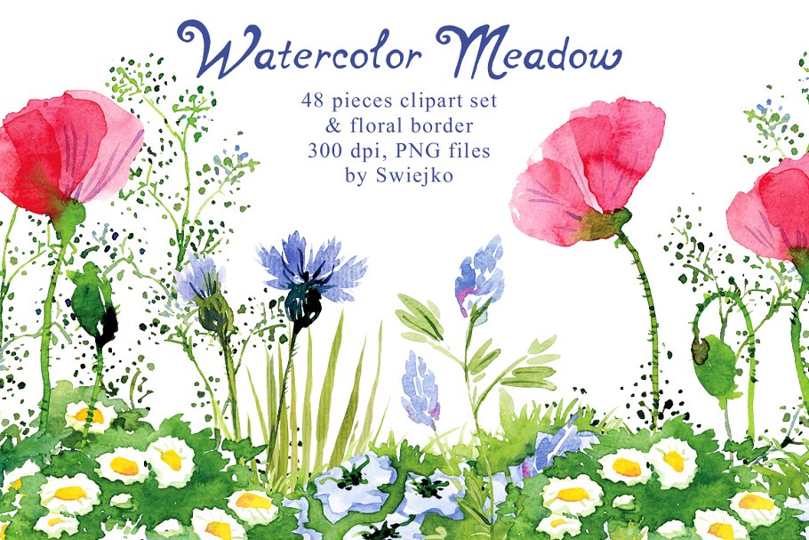 草甸水彩剪贴画 Watercolor Meadow clipart