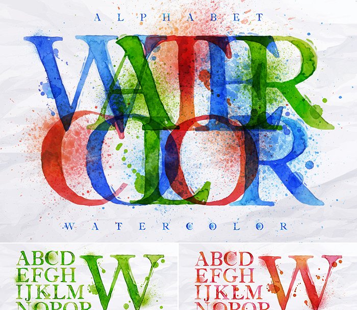 水彩字母数字符号合集 Alphabet watercolor