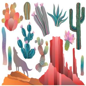 沙漠中的仙人掌矢量剪贴画 Desert & Cactus Clipart Vector, PNG