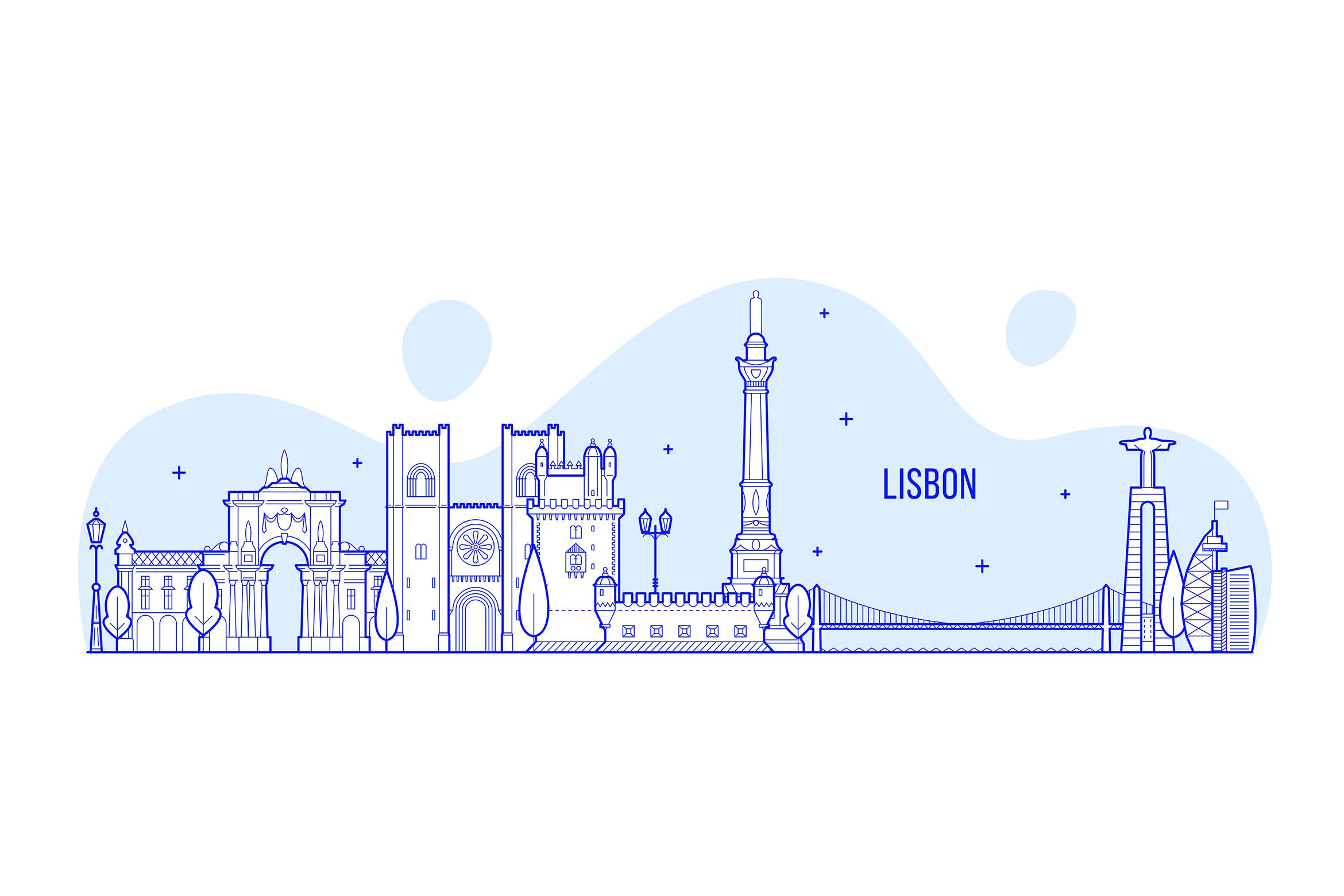 葡萄牙里斯本城市天际线轮廓线矢量图形素材 Lisbon skyline, Portugal
