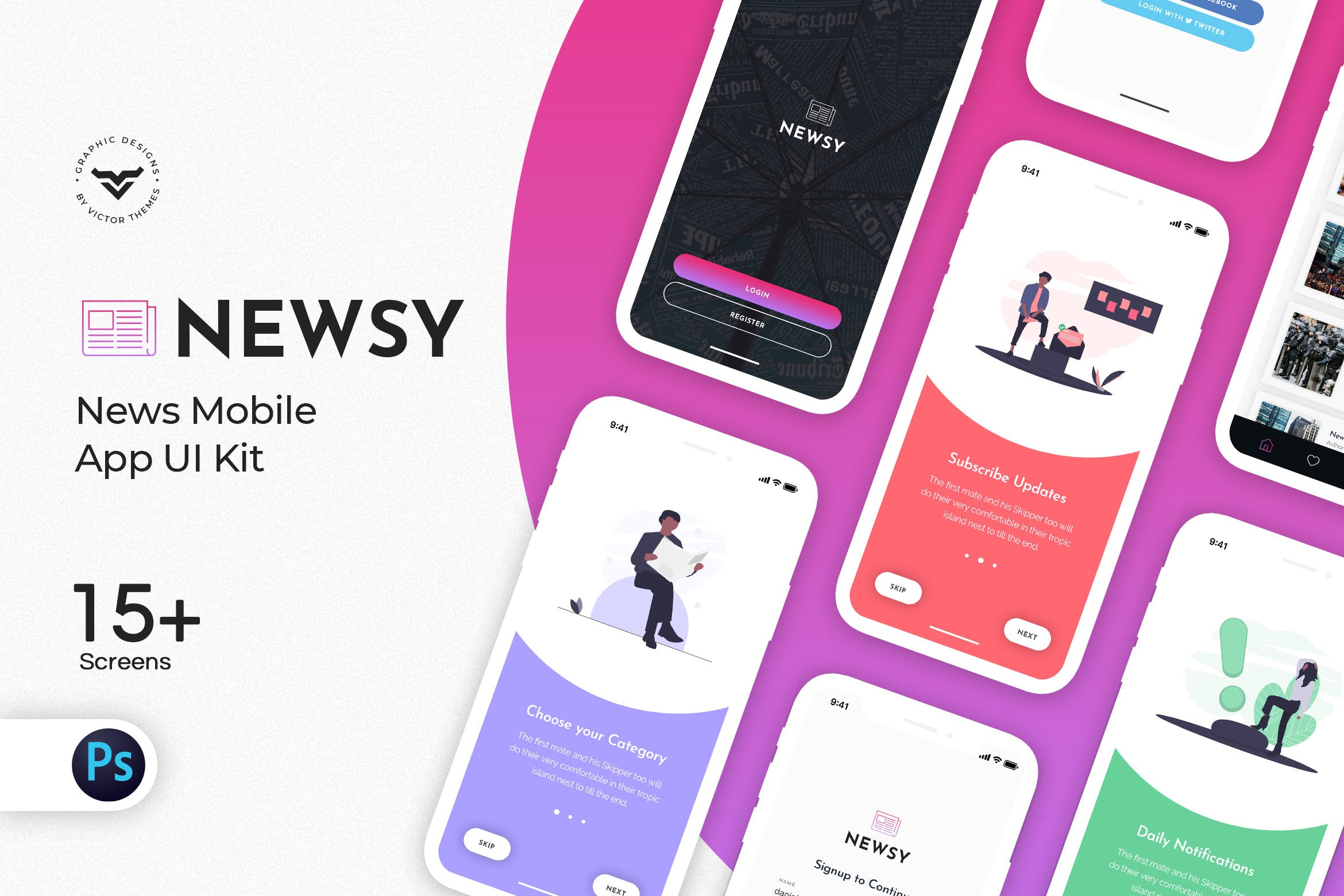 新闻资讯口袋APP应用UI套件 Newsy News Mobile App UI Kit