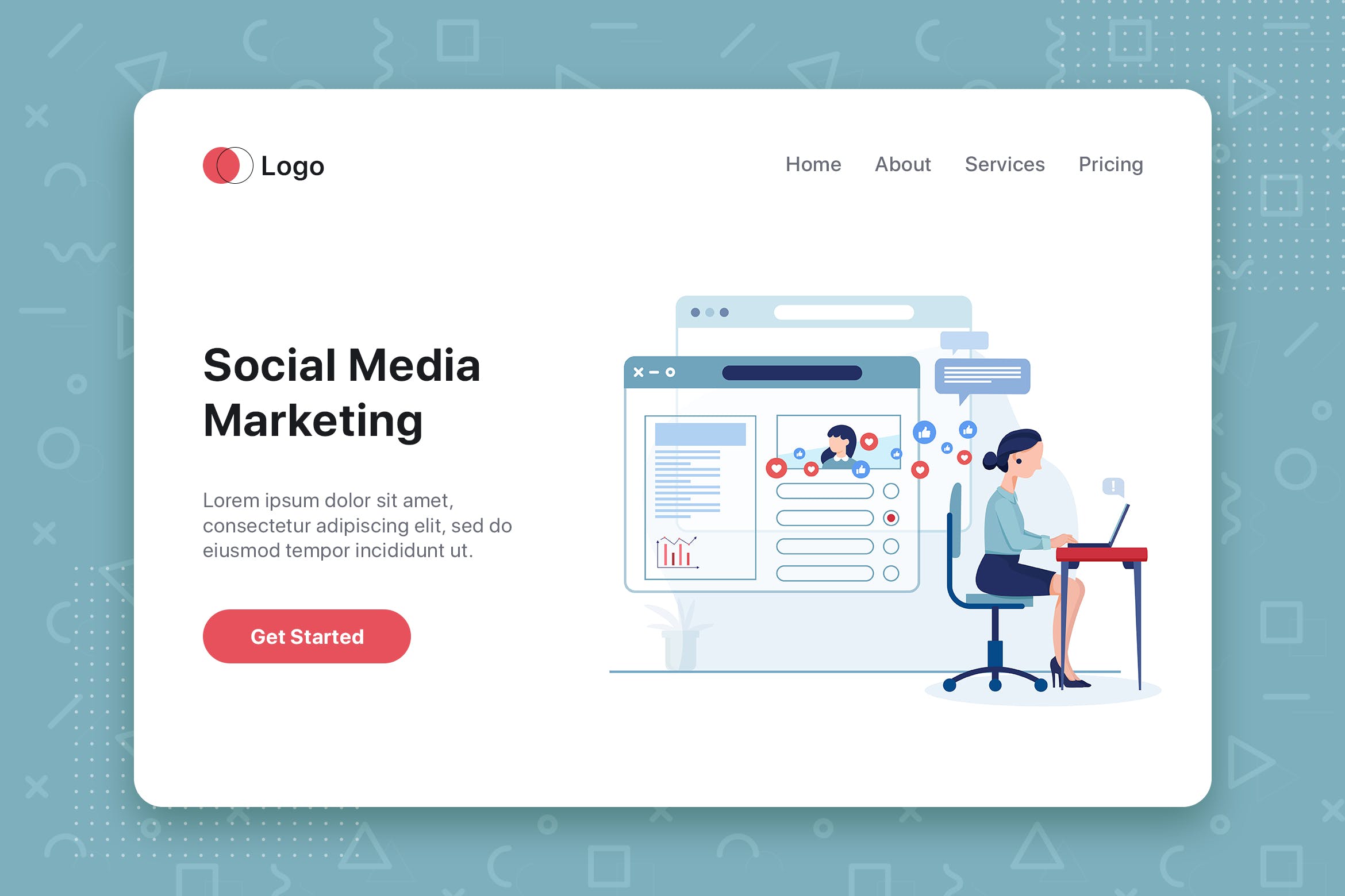 社交营销主题网站首页设计概念插画 Social media marketing concept with characters.