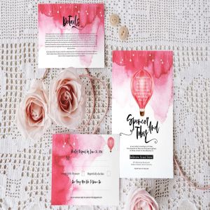 粉红水彩纹理婚礼请柬套装 Colour me pink wedding invitation set