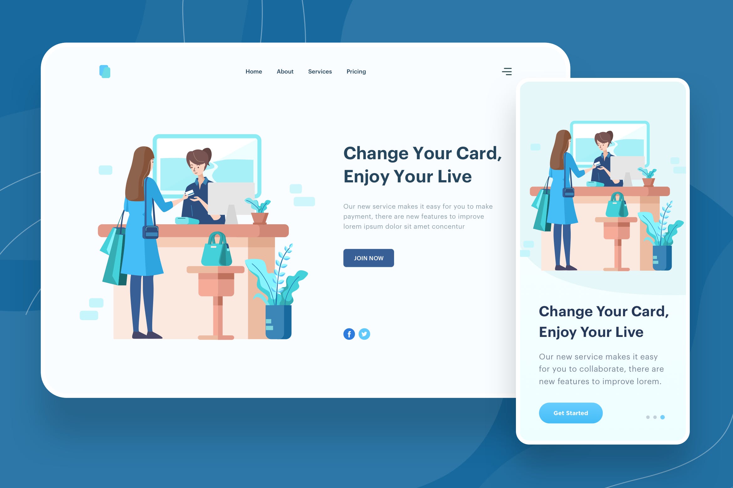 信用卡/金融卡业务主题APP&Web矢量插画 Change Your Card Illustration – Website Header