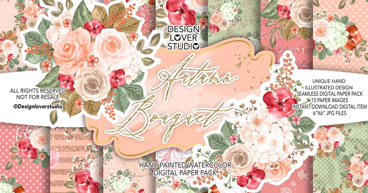 秋季主题水彩花卉手绘插画设计素材合集 Autumn Bouquet design